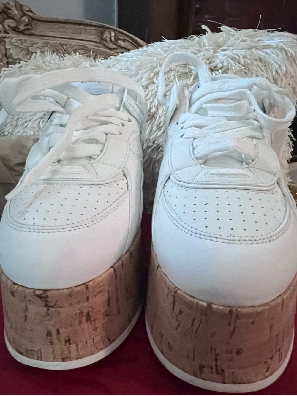 Valentino Garavani White Leather Platform Sneakers with Cork Wedge